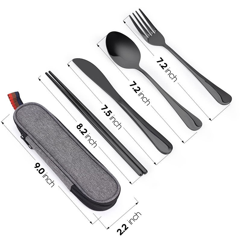 5Pcs Stainless Steel Dinnerware Set Tableware Spoon Fork Knife Chopsticks Kit with Storage Bag Kitchen Household Cutlery Set