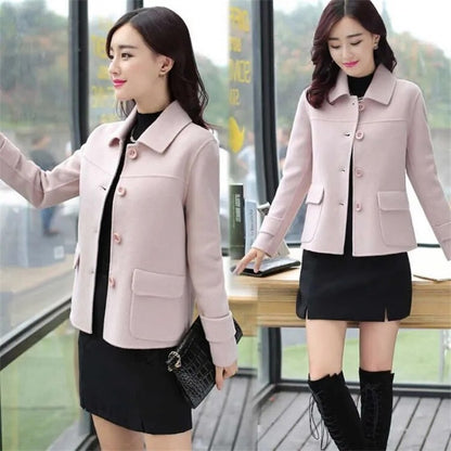 Female Woolen Coat Short Autumn 2024 Solid Color High-End Woolen Jacket Casual Single breasted Lapel Outerwearl