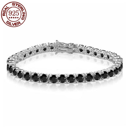 Preço de Fábrica Prata Esterlina Real S925 Banhada a Ouro 18K Zircônia 5A Grau Pulseira Tennis Preta para Homens e Mulheres Joia da Moda