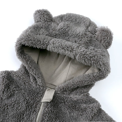 0-24M Baby Rompers Infant Clothes Winter Newborn Baby Boy Girl Zipper Bodysuit Bear Fleece Hooded Pyjamas