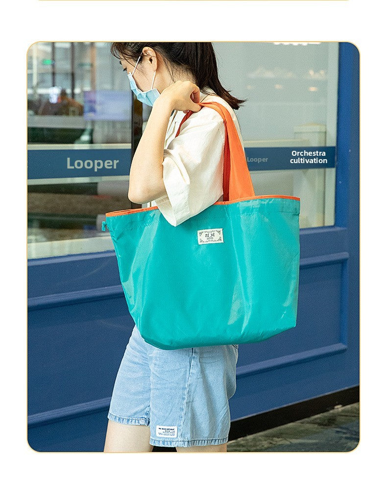 Large-sized drawstring eco-friendly supermarket shopping bag fashionable single-shoulder bag foldableportable handbag,waterproof