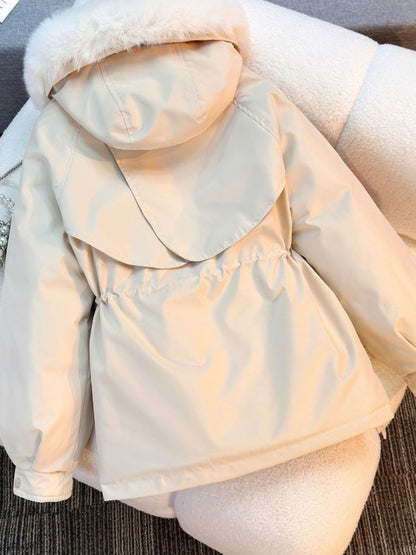 New in Women's Autumn Winter Fashionable Loose Hooded Jacket Solid Color Casual Thick Warm Zipper Parka Coat Clothes Tops