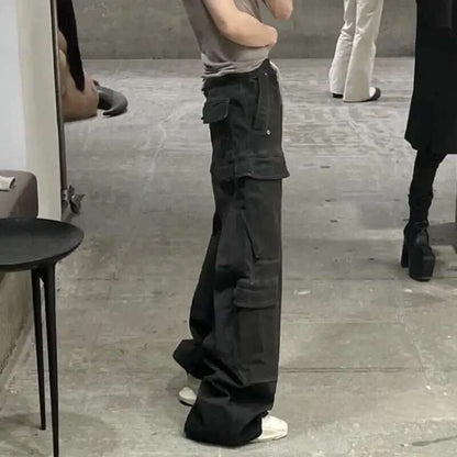 PFNW High Street Drawstring Zipper Sliced Wide Leg Cargo Pants Msn's Casual Loose Straight Trousers Loose Denim Pants 28W5963