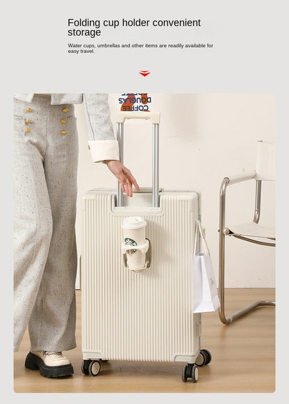 Suitcase Front Opening Pocket Aluminum Alloy Frame Rolling Luggage with USB Charging Plug Trolley Carry-on Case Bag with Wheel