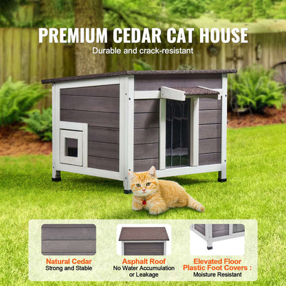 Casinha de Gato Externa à Prova de Intempéries SucceBuy, Abrigo para Gatos Selvagens, Casinha de Madeira Isolada com Espuma para Gatos e Coelhos