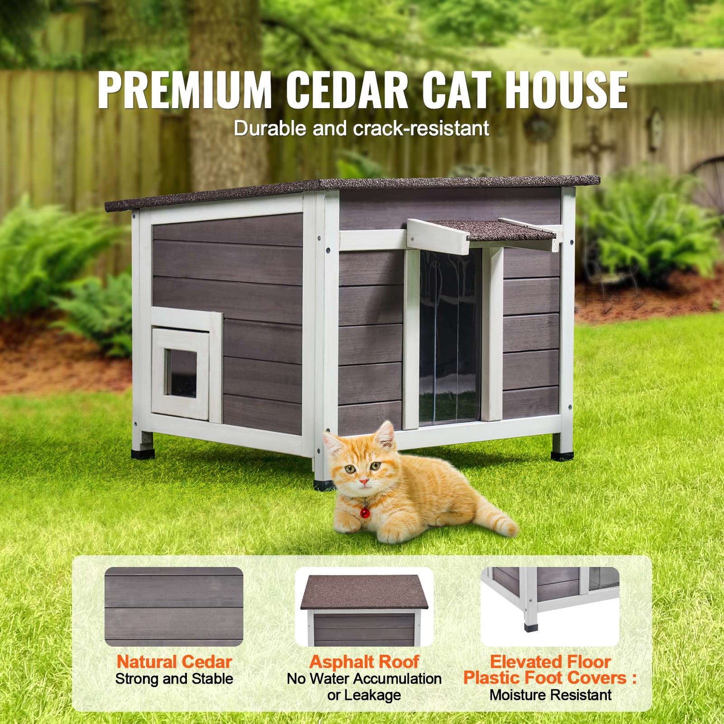 SucceBuy Casa de Gatos Externa à Prova de Intempéries, Abrigo para Gatos Selvagens, Casa de Madeira Externa para Gatos e Coelhos com Isolamento Total de Espuma