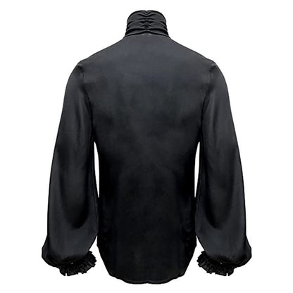 Men Steampunk Shirt Vintage Prince Medieval Renaissance Blouse Male White Black Turtleneck Tops Victorian Cosplay Costumes