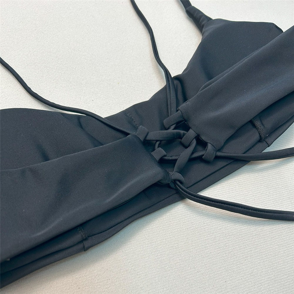 Brown Bandeau Micro Bikini Set Back String Lace-up Sexy Swimsuit Solid Swimwears Woman 2025 High Cut Bathing Suit Bikinis Femmes