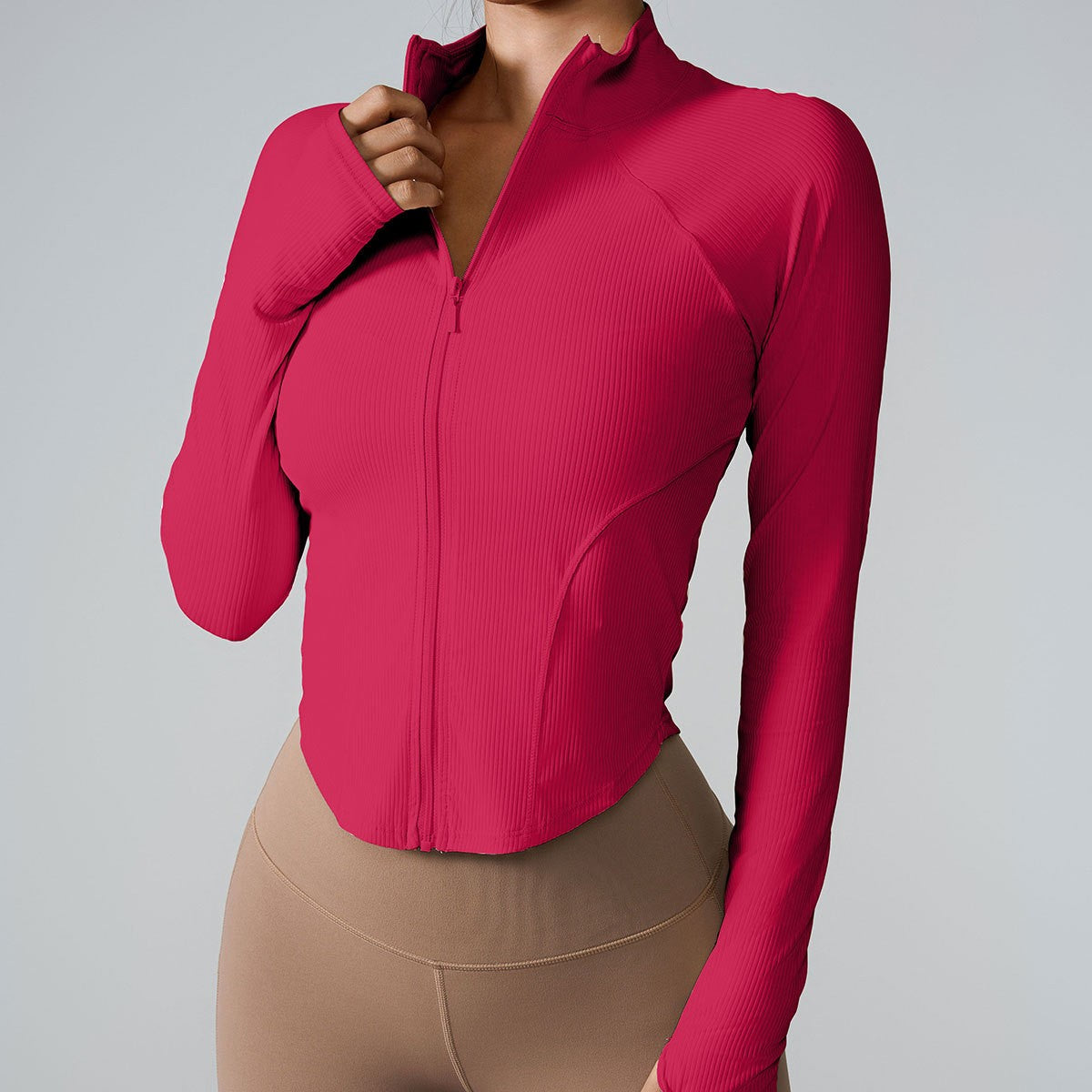 women's long-sleeved clothes zipper sports jacket top outer wear professional training running fitness clothes spring ?