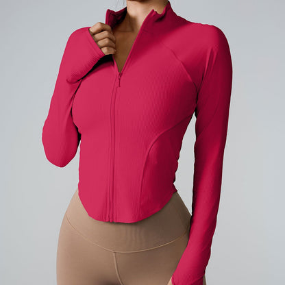 women's long-sleeved clothes zipper sports jacket top outer wear professional training running fitness clothes spring ?