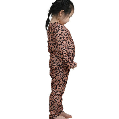 New Kids' Pajama Set Fashion Cute Leopard Print Spring Autumn Girls' Long Sleeve Long Pants Velvet Sleepwear Children's Clothing