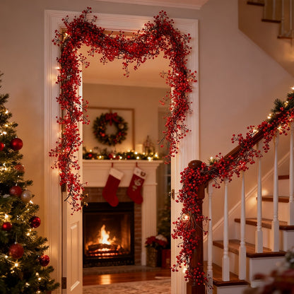 1.8m Artificial Hanging Plants Garland Plastic Red Ferns Fake Ivy Plant for Christmas Home Wedding Table Party Garden Decoration
