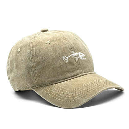 White Fish Bones Print Adjustable Retro Baseball Cap Woman's Cap Distressed Fashion Snapback Caps Ideal Choice For Women & Men