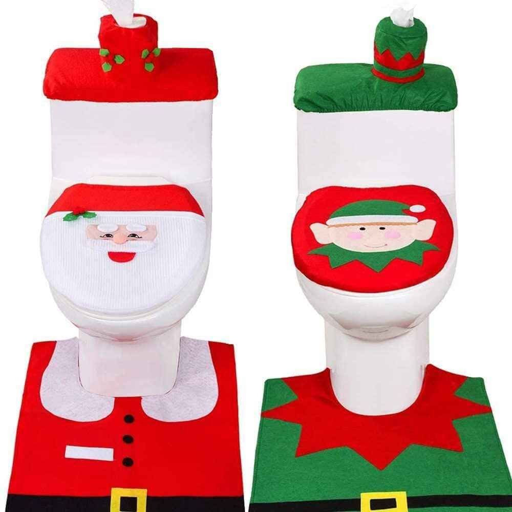 3 peças Tapetes de banho decorativos de Natal Decoração de Natal para banheiro Capa de assento de vaso sanitário de desenho animado Acessórios de banheiro