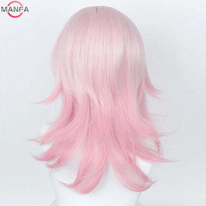 HSR March 7th Cosplay Wig 50cm Long Pink Gradient Wigs Heat Resistant Synthetic Hair Halloween Party