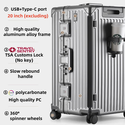Luxury Suitcase High Quality Upgrade Thicken PC Material Rolling Luggage Aluminum Frame 20/24/26/28/30inch Travel Trolley Bags