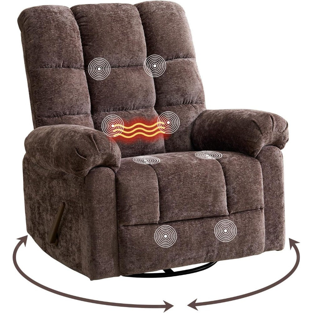 Oversized Swivel Rocker Recliner with Massage and Heat, 26" Extra Wide Manual Recliner for Adults & Big Man, Overstuffed Rocking
