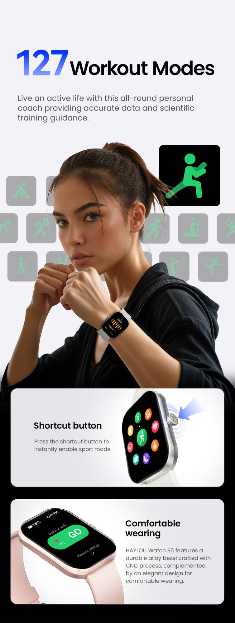 Smartwatch HAYLOU Watch S6 Tela HD de 2,01" Smartwatch Chamadas de Voz Bluetooth Monitoramento Fitness à Prova D'Água IP68