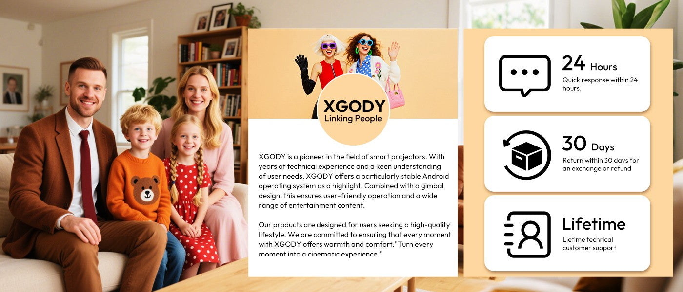 XGODY Projector 4K 260 ANSI Short Throw Mini Portable Projectors Android Beamer Native 720P Dual Wifi6 BT5.4 Home Theater