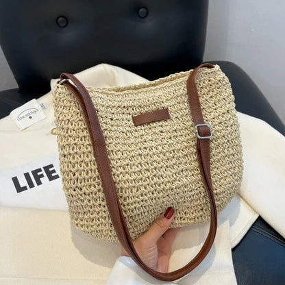 Fashion Straw Women Shoulder Bags Paper Woven Female Handbags Large Capacity Summer Beach Straw Bags Casual Tote Purses
