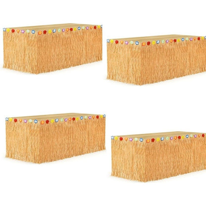Luau Grass Table Skirt Hawaiian Flower Grass Skirts for Luau Party Summer Tropical Hawaiian Party Decorations