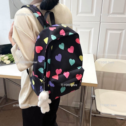 Sweet Canvas Love Children's Backpack Leisure Large Capacity Boys and Girls Student Schoolbag Birthday Holiday Gift