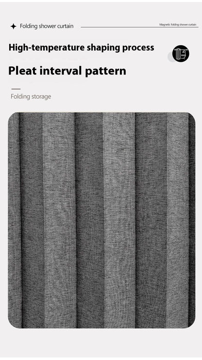 Bathroom Folding Linen Shower Curtain with Magnets Waterproof Suitable for Walk-in Shower Does Not Include Telescopic Rod