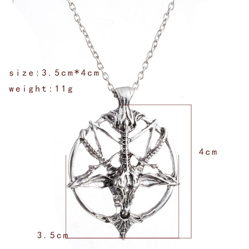 Bijuteria de moda Vintage Charme Feminino Masculino Pentagrama Pan Deus Crânio Cabeça de Bode Pingente Corrente Colares