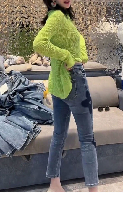 Trendy High Waist Slim Fit Denim Pants Women's Summer New Sle Elastic Straight Leg Jeans Cotton Stretch Denim Light Color