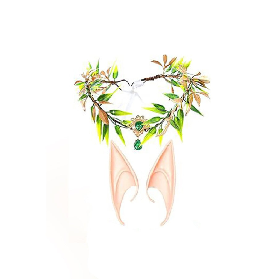Halloween Costume Set Decoration Pixie Leaf Wreath Elegant Fairy Queen Costume Headbands with Elf Ears For Parties Cosplay
