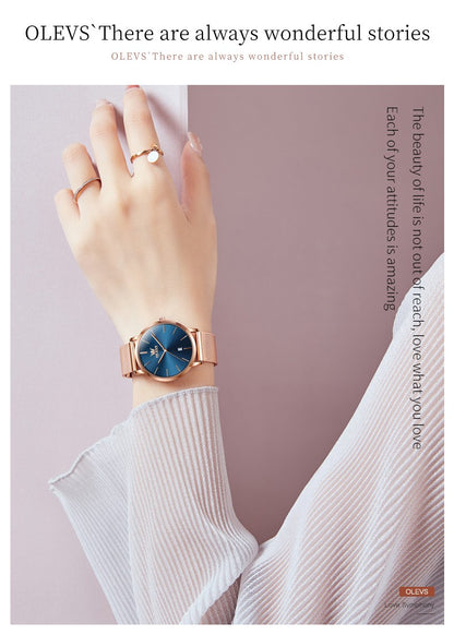 OLEVS 5869 Fashion Women's Watches Milanese Mesh Belt Waterproof Simplicity Versatile Quartz Watch for Lady Original Wristwatch