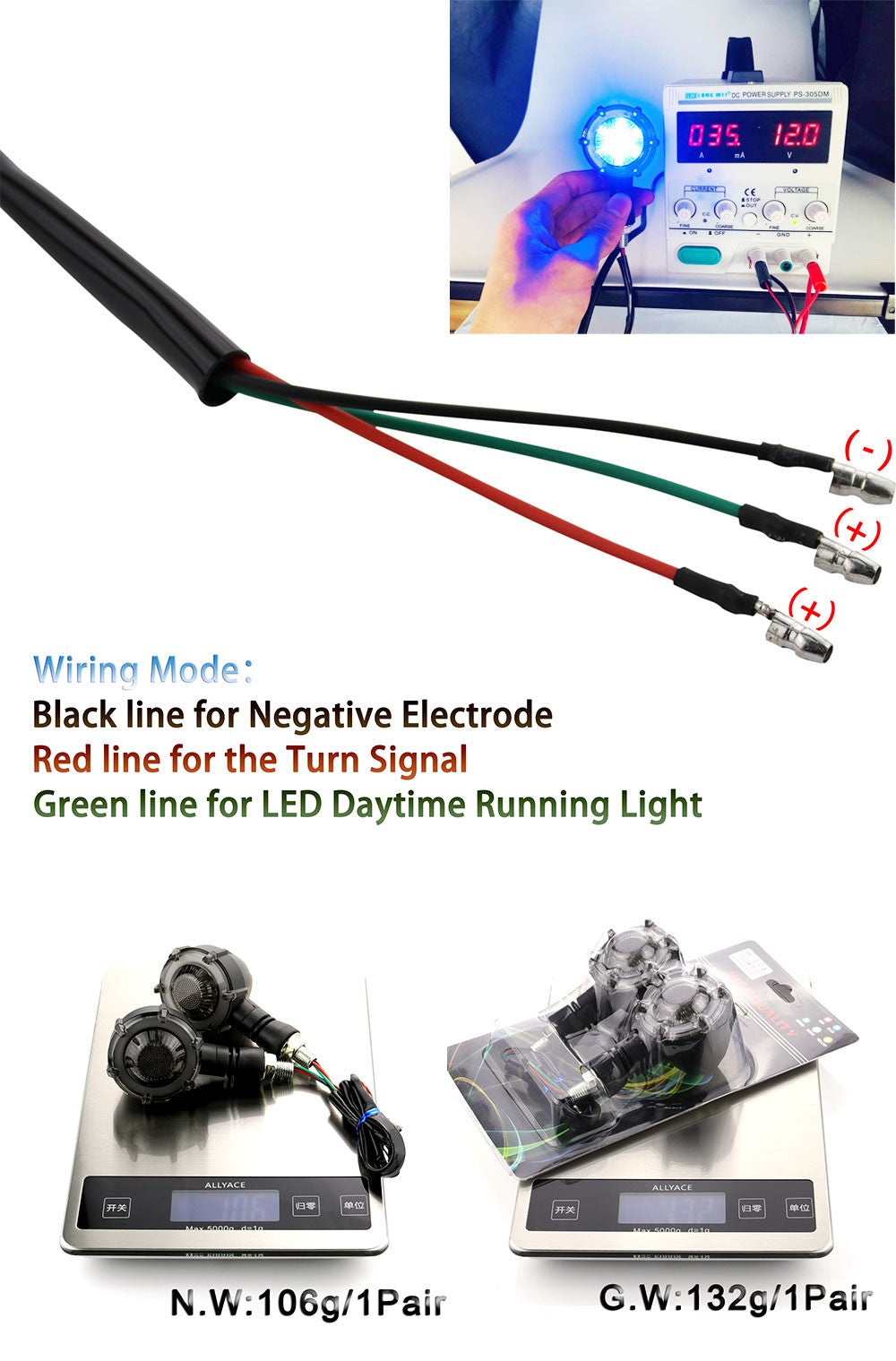 1 Par de Luzes LED de Seta Redondas Halo para Motocicleta, Duas Cores, DRL, Luz de Condução, Luz de Pisca Sequencial, Mini Indicador