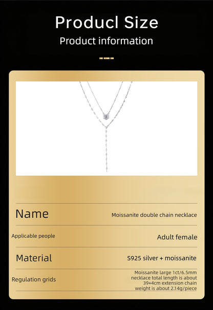 Moissanite S925 Silver Double-layer Necklace Y-shaped Fringed Exquisite Sweater Chain Light Luxury Niche Affordable Jewelry Gift