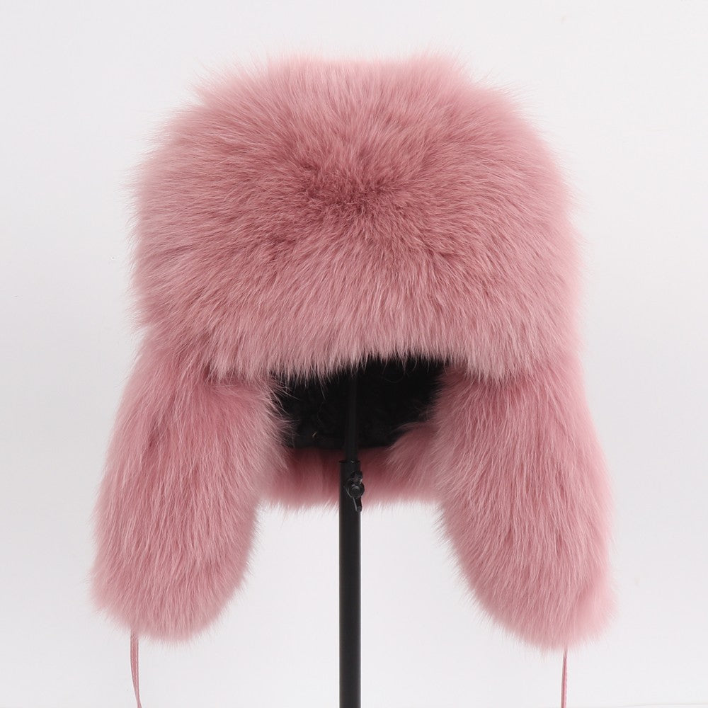 2025 Novo Chapéu Feminino Ushanka Russo de Pele de Raposa Natural Inverno Grosso Quente Orelhas Moda Chapéu Bomber Senhora Gorro Genuíno de Pele de Raposa Real