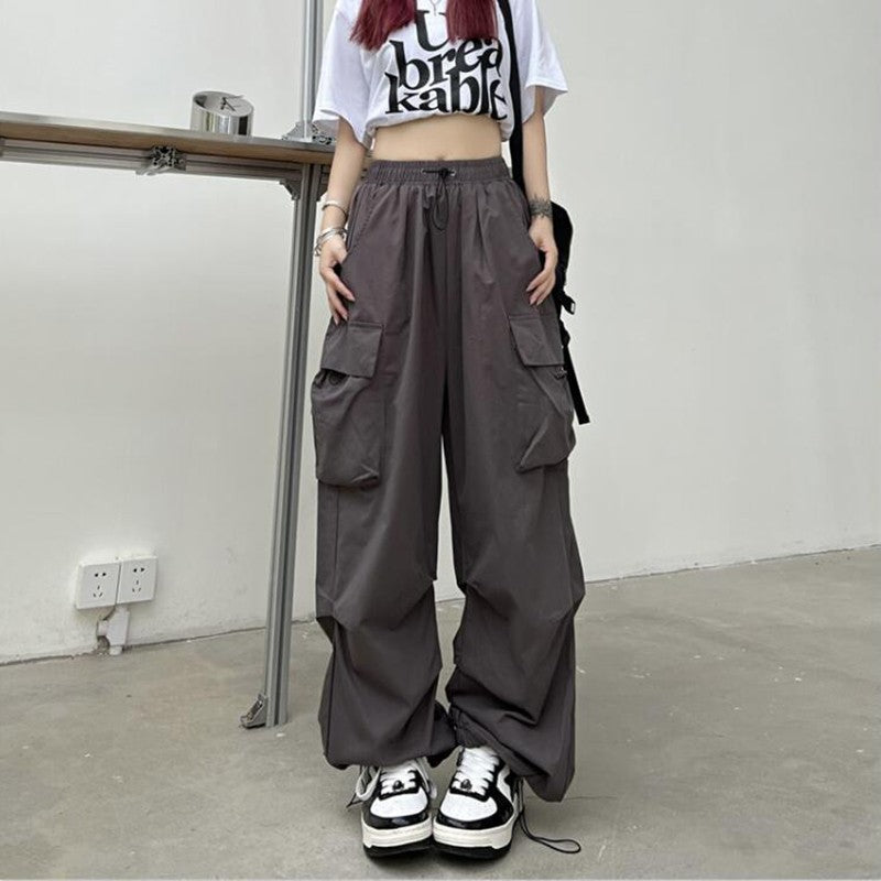 Casual Joggers Cargo Pants Women Solid Low Waist Pants Drawstring Wide Leg Baggy Trousers Y2k Streetwear Oversize Sweatpants