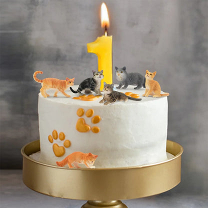 Toymany 8Pcs Grey & Orange Cat Figures, Simulation Pet Animal Model Toys for Kids Children Gift Set, Mini Collectible