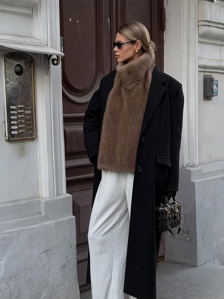 Women Solid Faux Fur Vest Crop Top Fashion Turtleneck Fluffy Short Tank Tops 2025 Winter Lady Elegant Sleeveless Jacket Coat