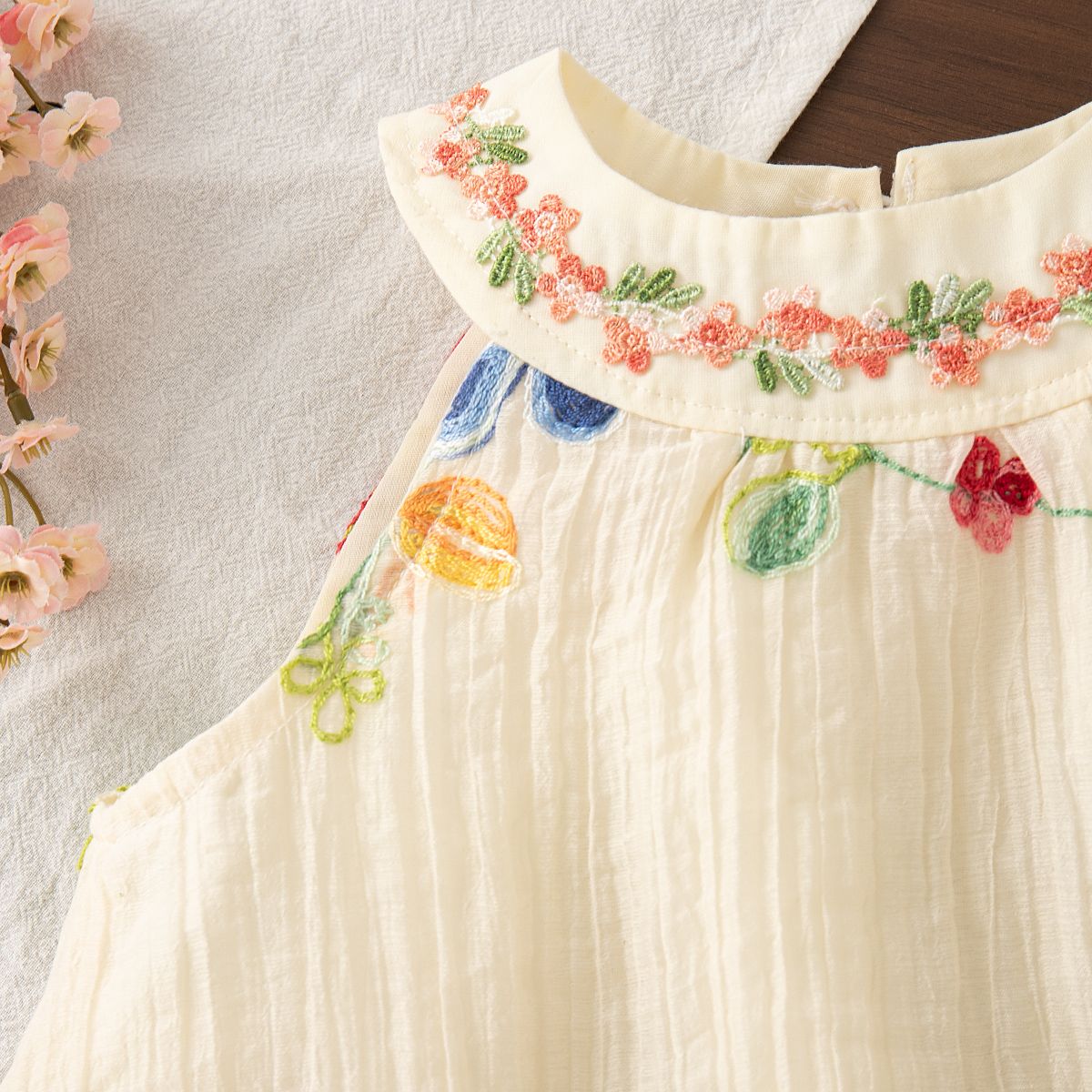 Baby Girl Dresses Summer Flower Embroidery Cotton Neck Girls Dresses Cute Girls Beach Dresses Baby Girl Clothes
