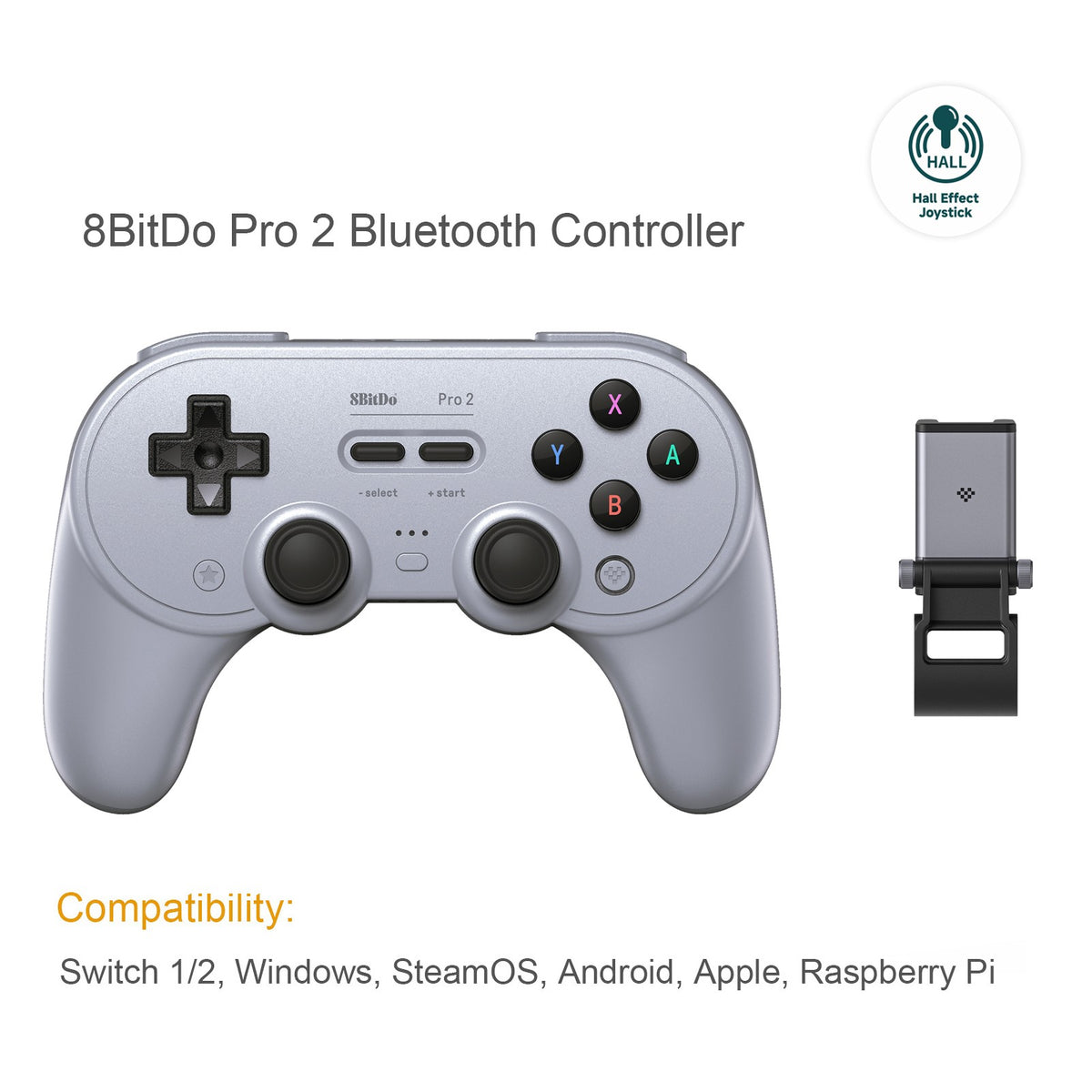 8BitDo Pro 2 Bluetooth Controller Hall Effect Joystick Gamepad for Apple Nintendo Switch 2 PC MacOS Android Steam Deck