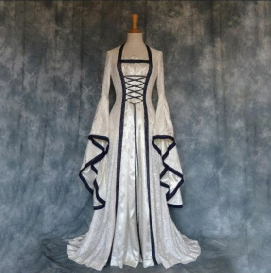 Halloween Cosplay Women Vintage Gothic Medieval Court Dress Flared Long Sleeve Floor Length Gown For Theme Stage Cosplay Show