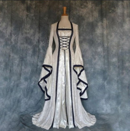 Halloween Cosplay Women Vintage Gothic Medieval Court Dress Flared Long Sleeve Floor Length Gown For Theme Stage Cosplay Show