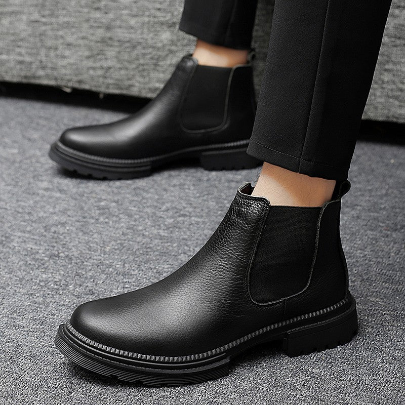 Genuine Leather Mens Chelsea Boots Slip on Male Casual Footwear All-match High Quality Ankle Boots Vintage Style Business Botas