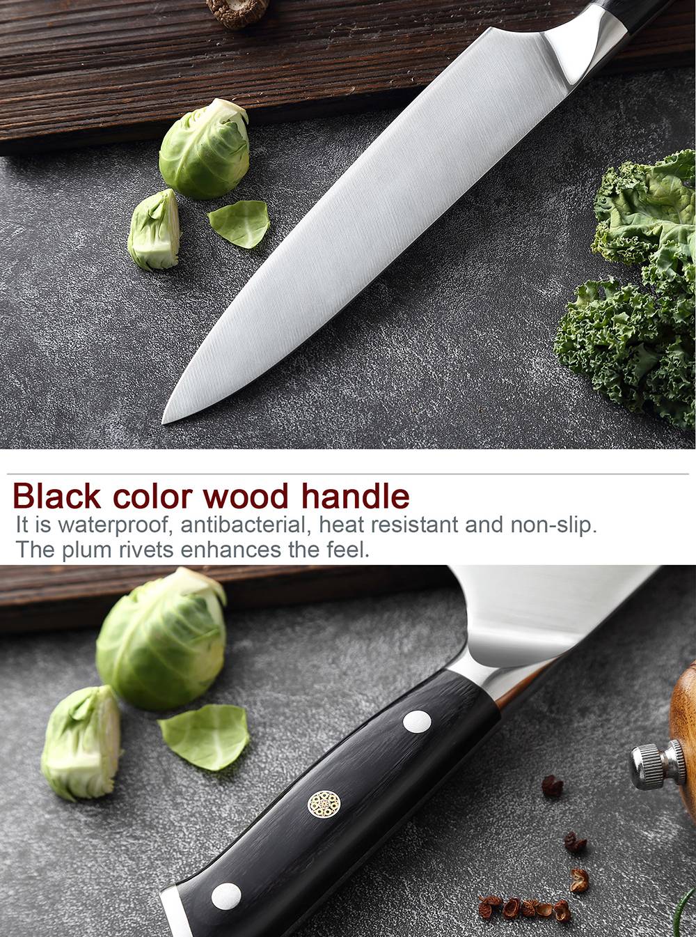 Facas de Cozinha Premium 1-9PEÇAS Conjunto de Facas Japonesas de Aço Inoxidável 5CR15 Incluindo Facas Santoku, Cutelo, Utilitária e de Desossar