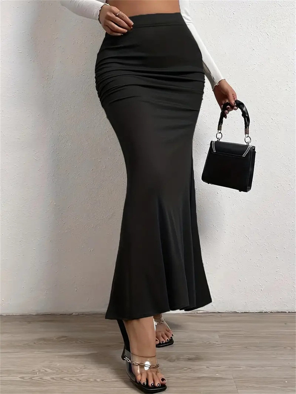 Fishtail Bodycon Skirt Women Autumn New in Fashion High Waist Fold Skirts Lady Causal Street Short Dress Sexy Solid Slim Skirt