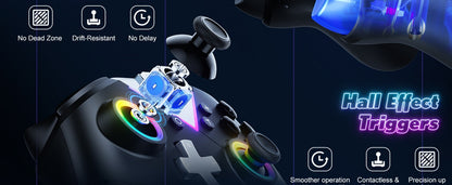 Controller For Switch Lite/OLED/PC Game Joystick Wireless BT Gamepad W/RGB Hall Effect Turbo Macro 6-Axis Gyro Vibration Motors