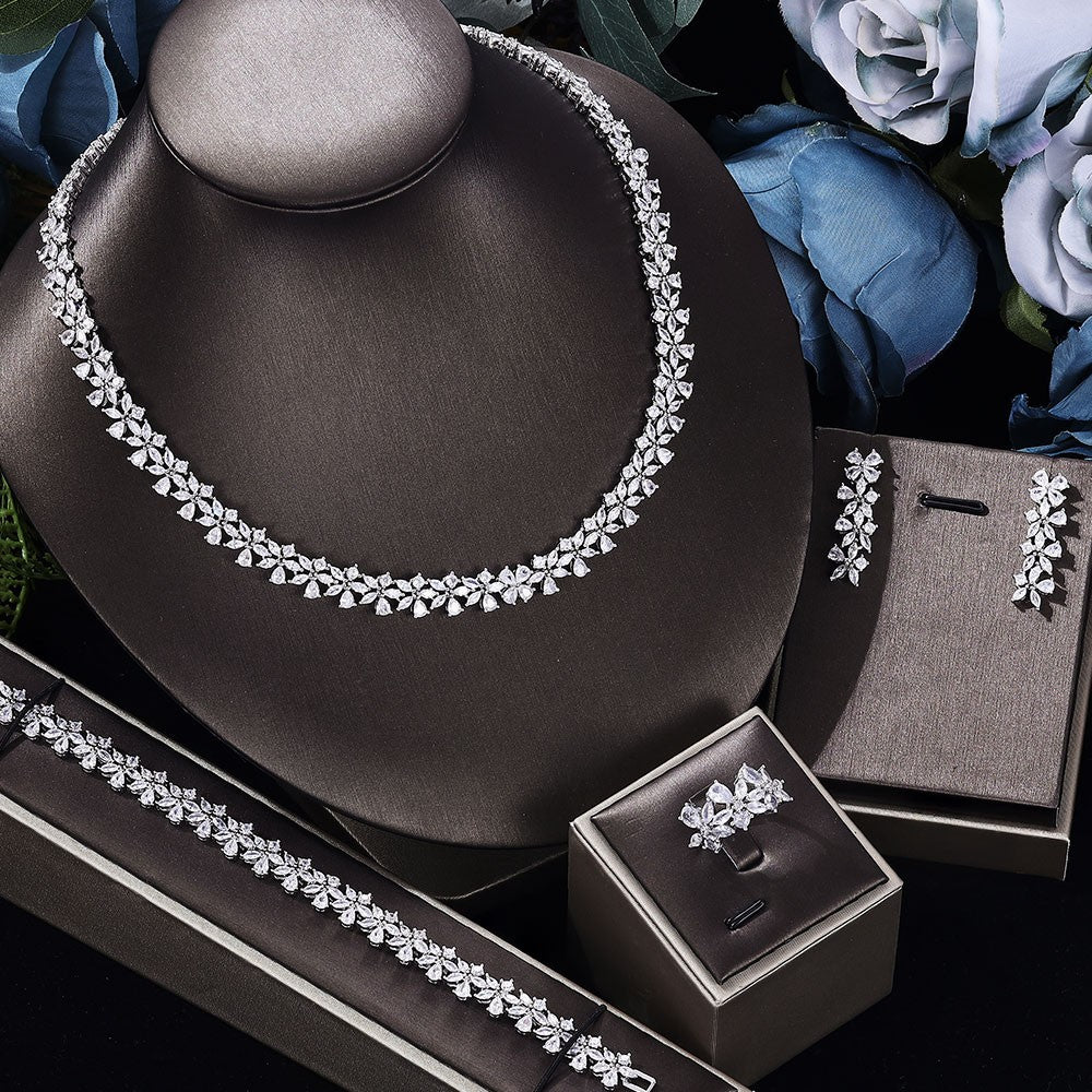 Conjunto de joias de zircônia cúbica de quatro peças, novo para 2023, para noivas, festa feminina, luxo Dubai cristal casamento, campeão de vendas na Ásia Central