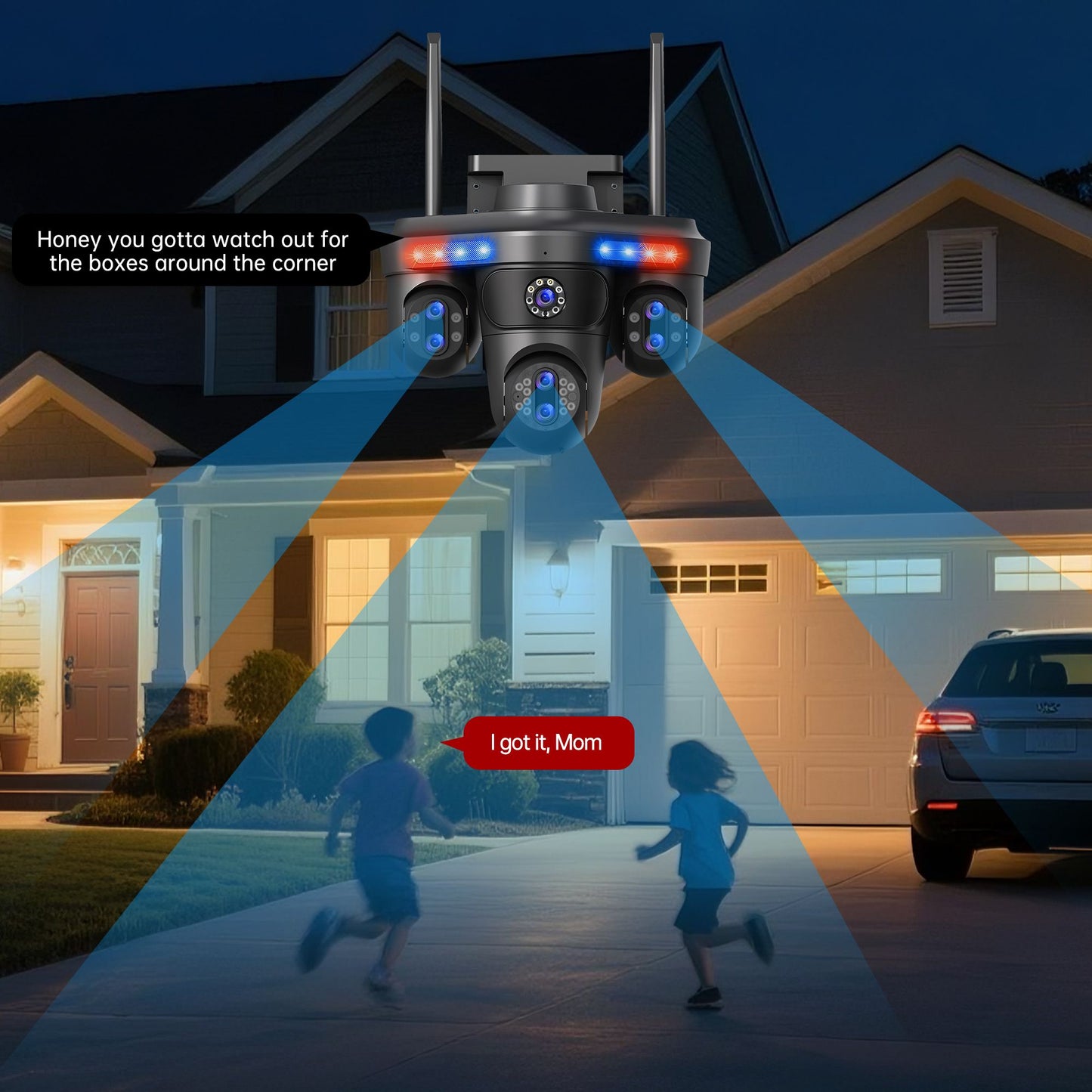 Câmera IP WiFi GEYUNE 35MP 4 Telas 7 Lentes Zoom 10X Câmera de Segurança PTZ Sem Fio Externa Câmera de Vigilância CCTV com Rastreamento Automático