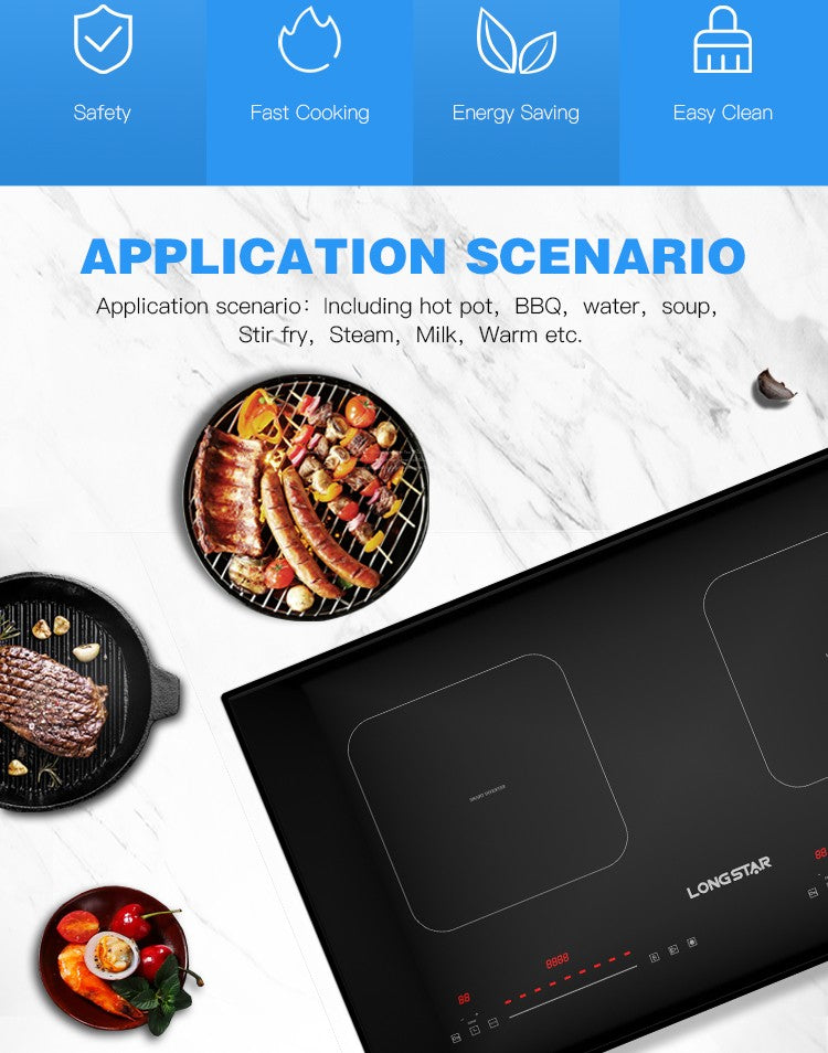 Factory 2025 New kitchen electric hob with Invisible Control Area double induction cooker ceramic plate 4400W induction cooker