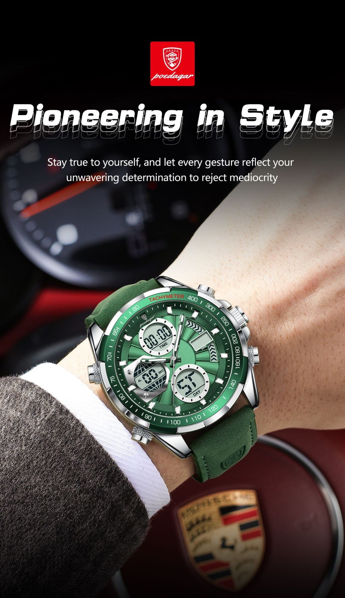 POEDAGAR LED Luxury Men Watch Luminous Week Date Dual Time Display Digital Man Clock Alarm Electronic Men's Quartz Watches Reloj