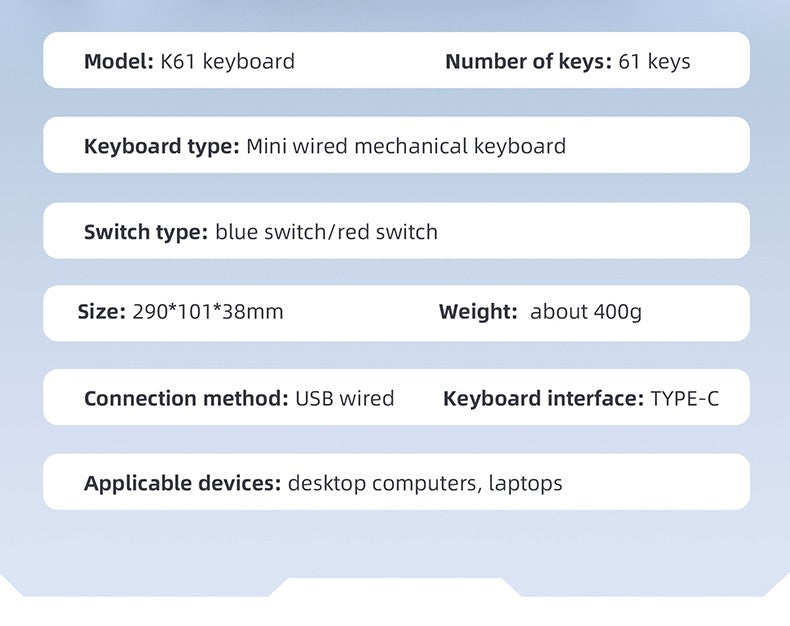 Mini Teclado Mecânico APAYADO K61, Com Fio, 61 Teclas, RGB Fantasma, Switch Mecânico Preto/Branco Vermelho/Azul para Jogos, 60% Portátil